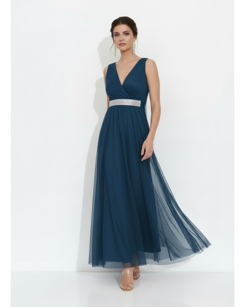 Vestido tul con cinturón plata - AINE