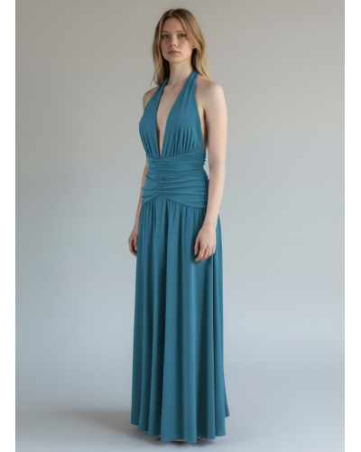 Vestido crep frunce cintura raja - AINE