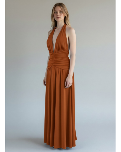 Vestido crep frunce cintura raja - AINE