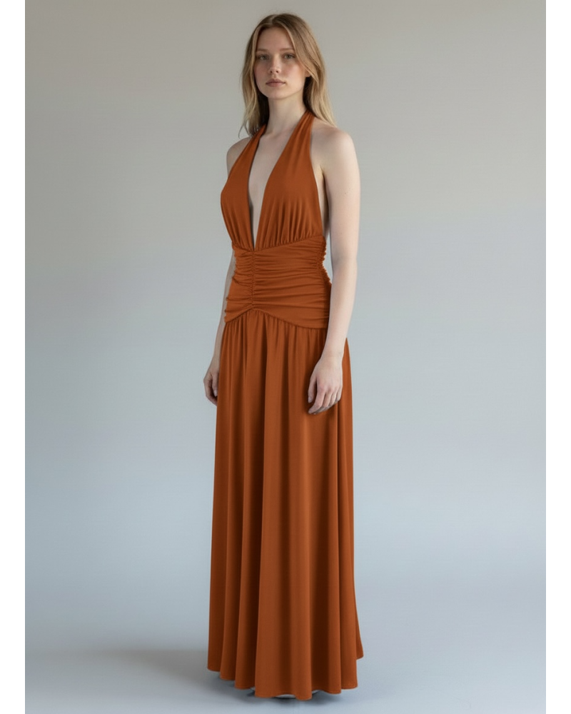 Vestido crep frunce cintura raja - AINE