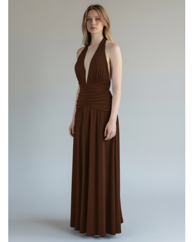 Vestido crep frunce cintura raja - AINE