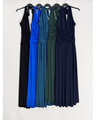 Vestido crep frunce cintura raja - AINE