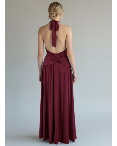 Vestido crep frunce cintura raja - AINE