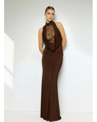 Vestido licra largo encaje pecho y espalda - AINE