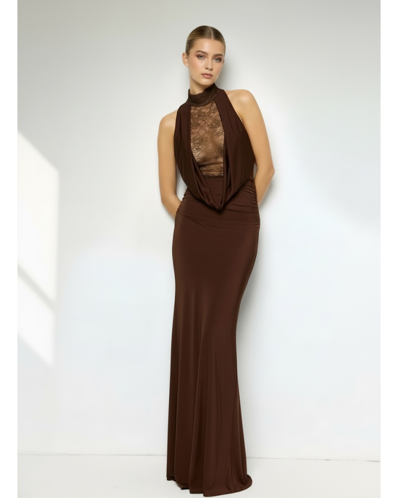 Vestido licra largo encaje pecho y espalda - AINE