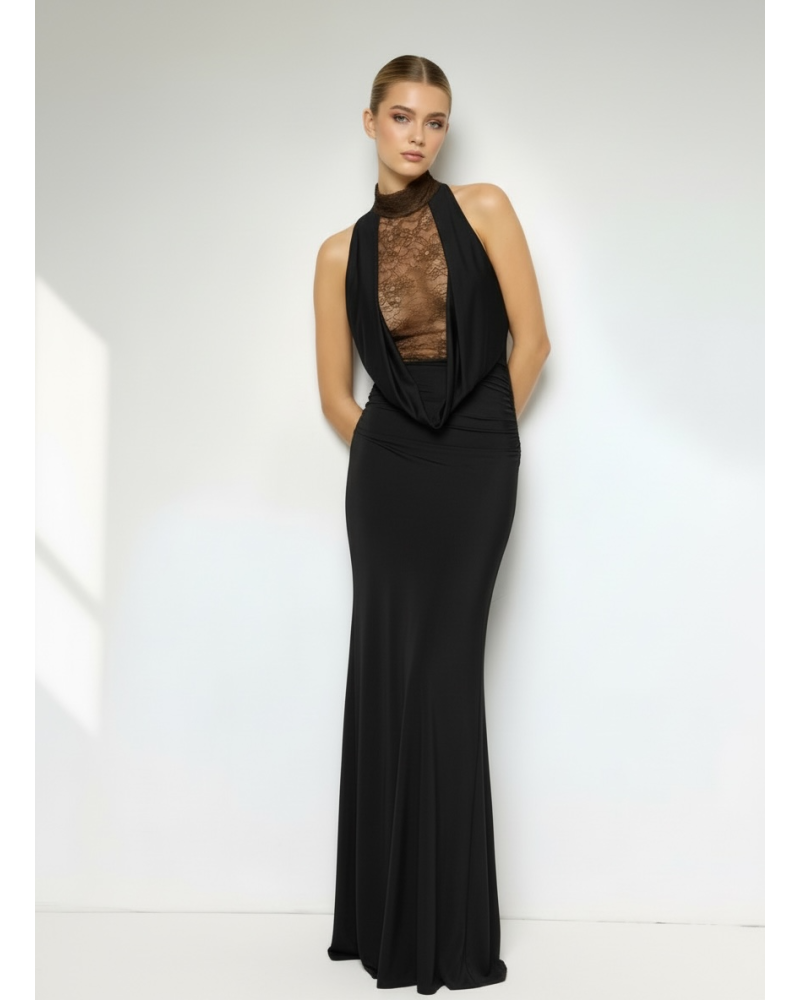 Vestido licra largo encaje pecho y espalda - AINE