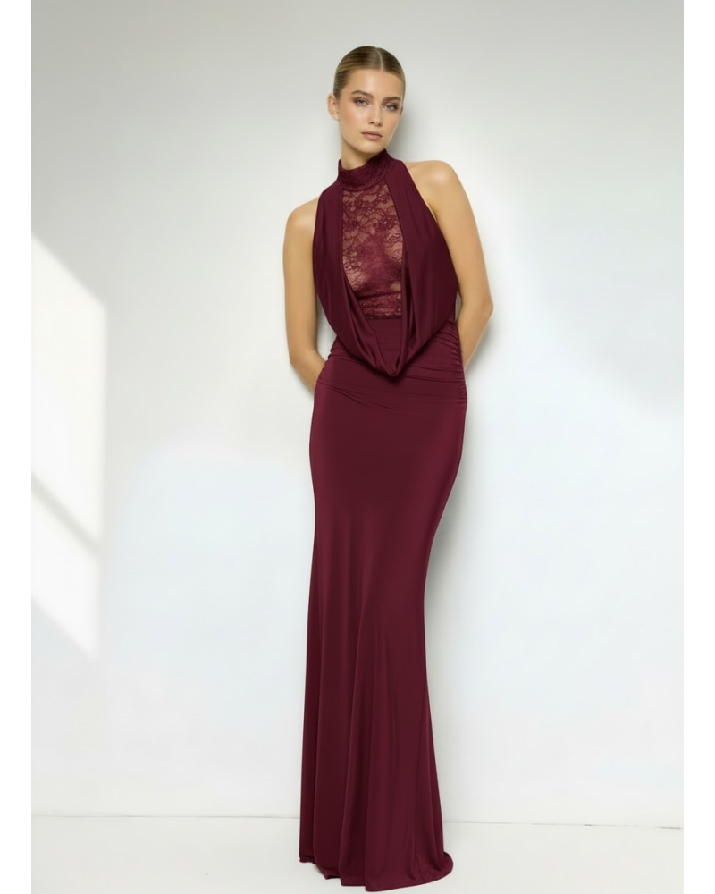 Vestido licra largo encaje pecho y espalda - AINE