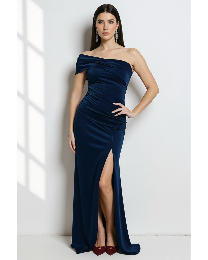 Vestido licra largo escote asimetrico - AINE