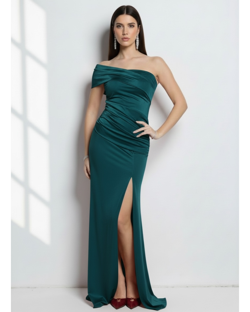 Vestido licra largo escote asimetrico - AINE