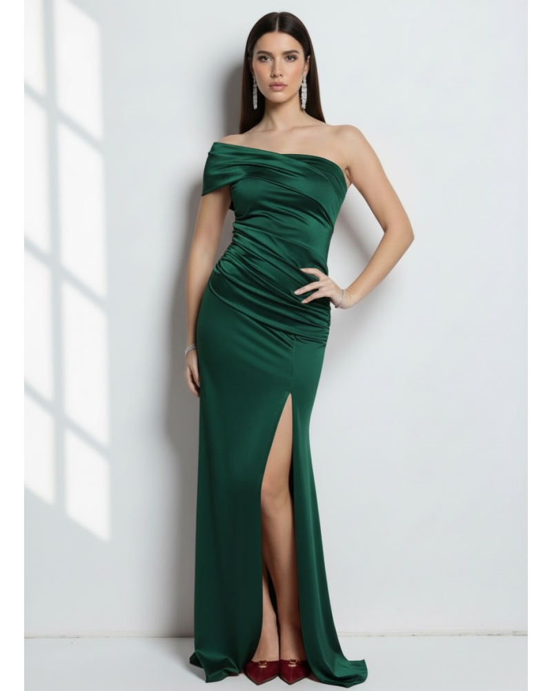 Vestido licra largo escote asimetrico - AINE