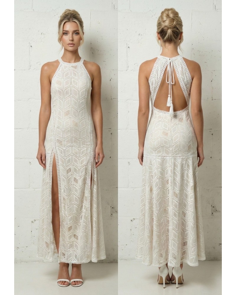 Vestido largo 2 rajas brocado - AINE