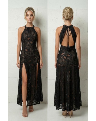 Vestido largo 2 rajas brocado - AINE