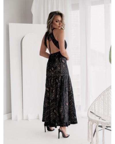 Vestido largo 2 rajas brocado - AINE