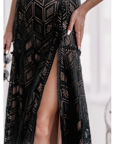 Vestido largo 2 rajas brocado - AINE