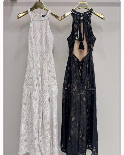 Vestido largo 2 rajas brocado - AINE