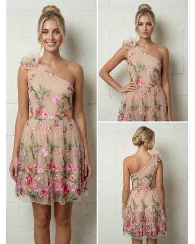 Vestido corto tull bordado flores - AINE