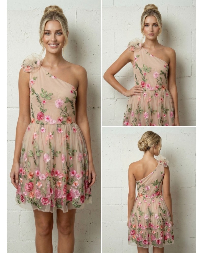 Vestido corto tull bordado flores - AINE