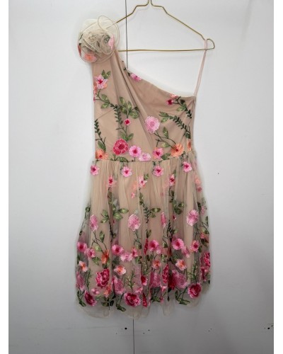 Vestido corto tull bordado flores - AINE