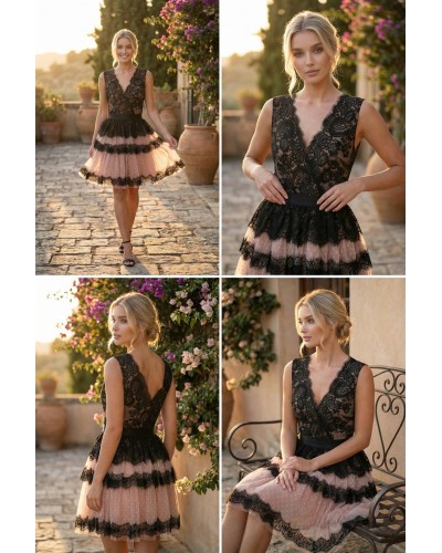 Vestido corto encaje y tull - AINE