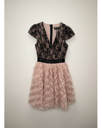 Vestido corto cuerpo encaje falda tull - AINE