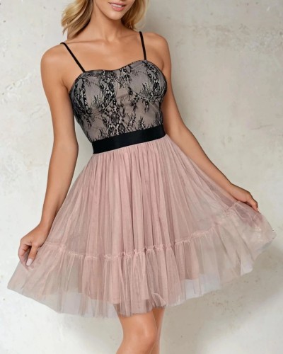 Vestido corto encaje cuerpo falda tull - AINE