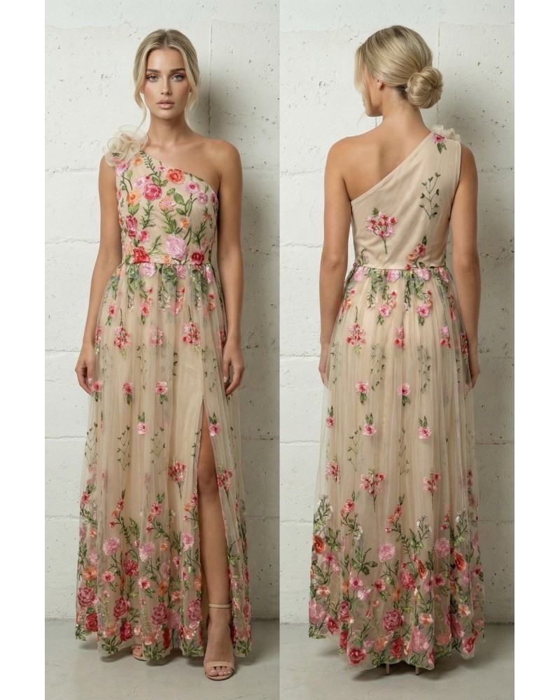 Vestido largo tull bordado flores - AINE