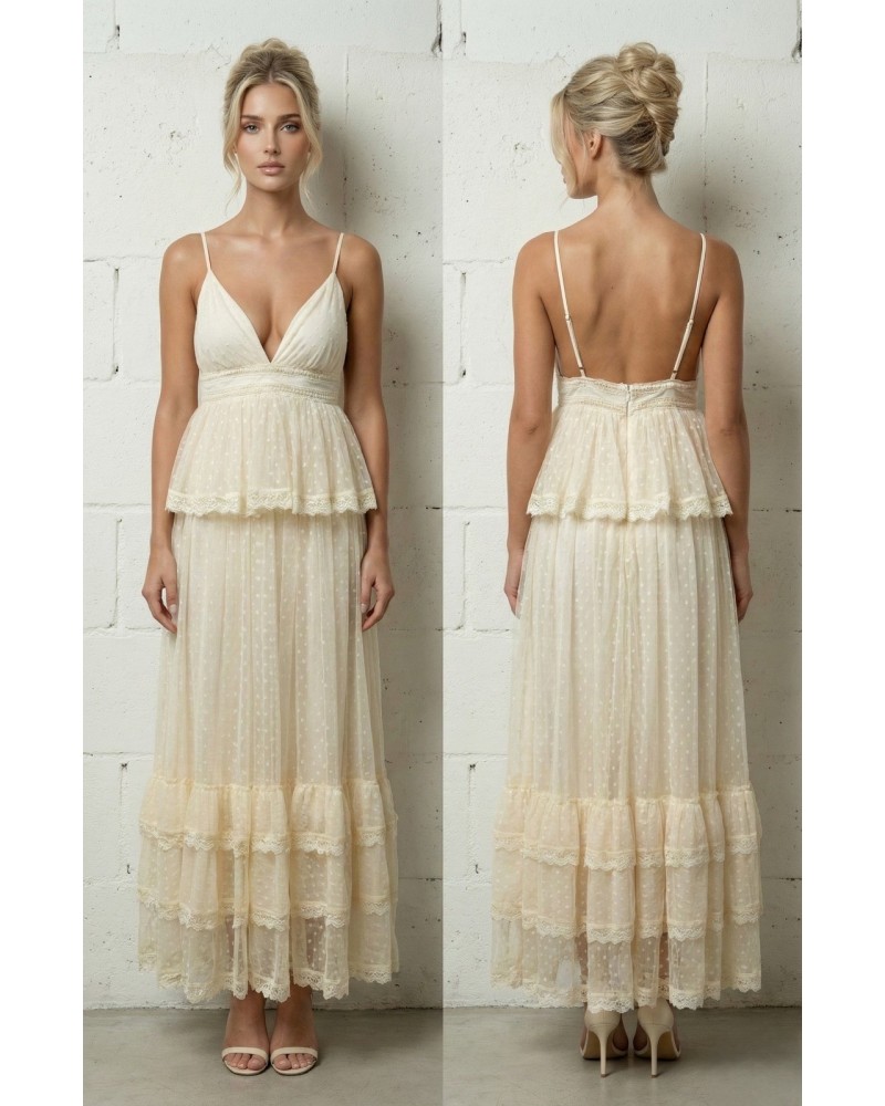 Vestido tull largo tirantes con volante cintura - AINE