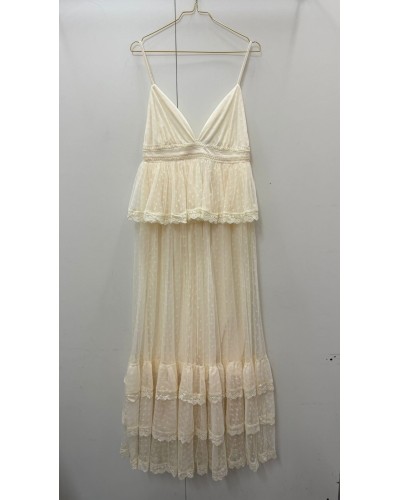 Vestido tull largo tirantes con volante cintura - AINE