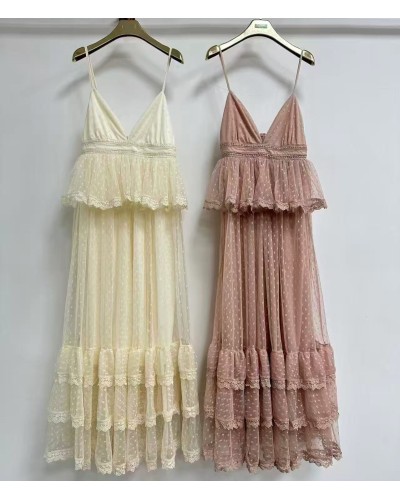 Vestido tull largo tirantes con volante cintura - AINE