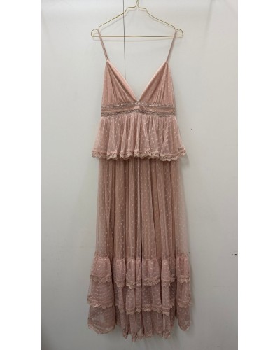 Vestido tull largo tirantes con volante cintura - AINE