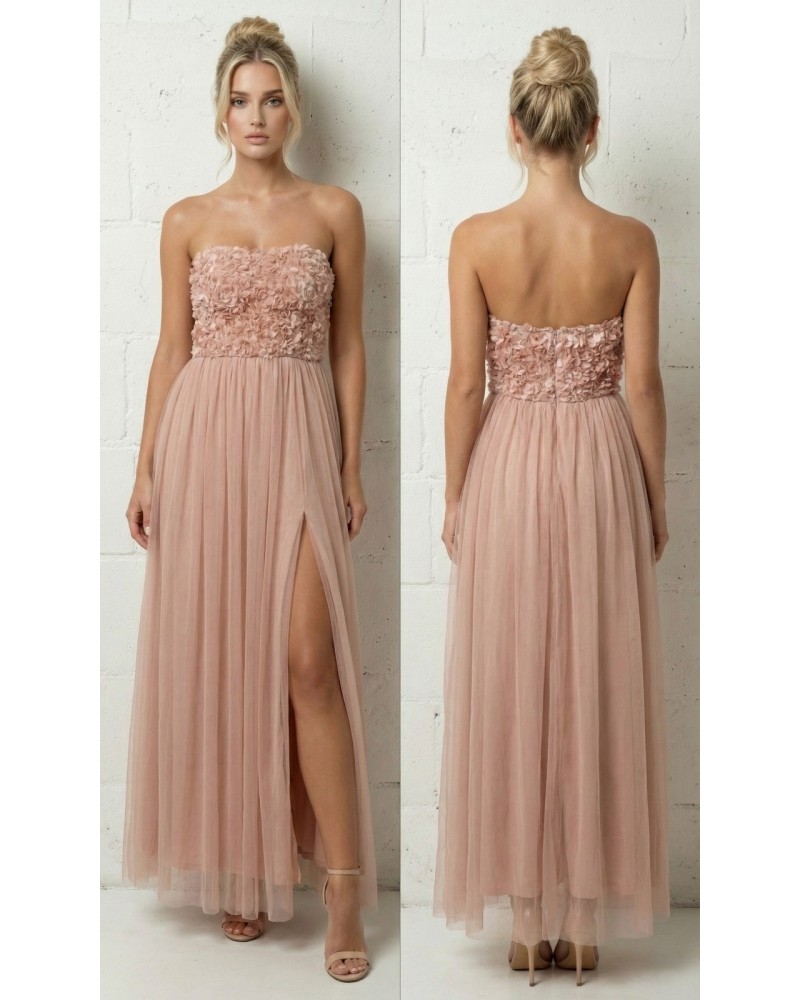 Vestido largo palabra de honor cuerpo flores falda tull - AINE