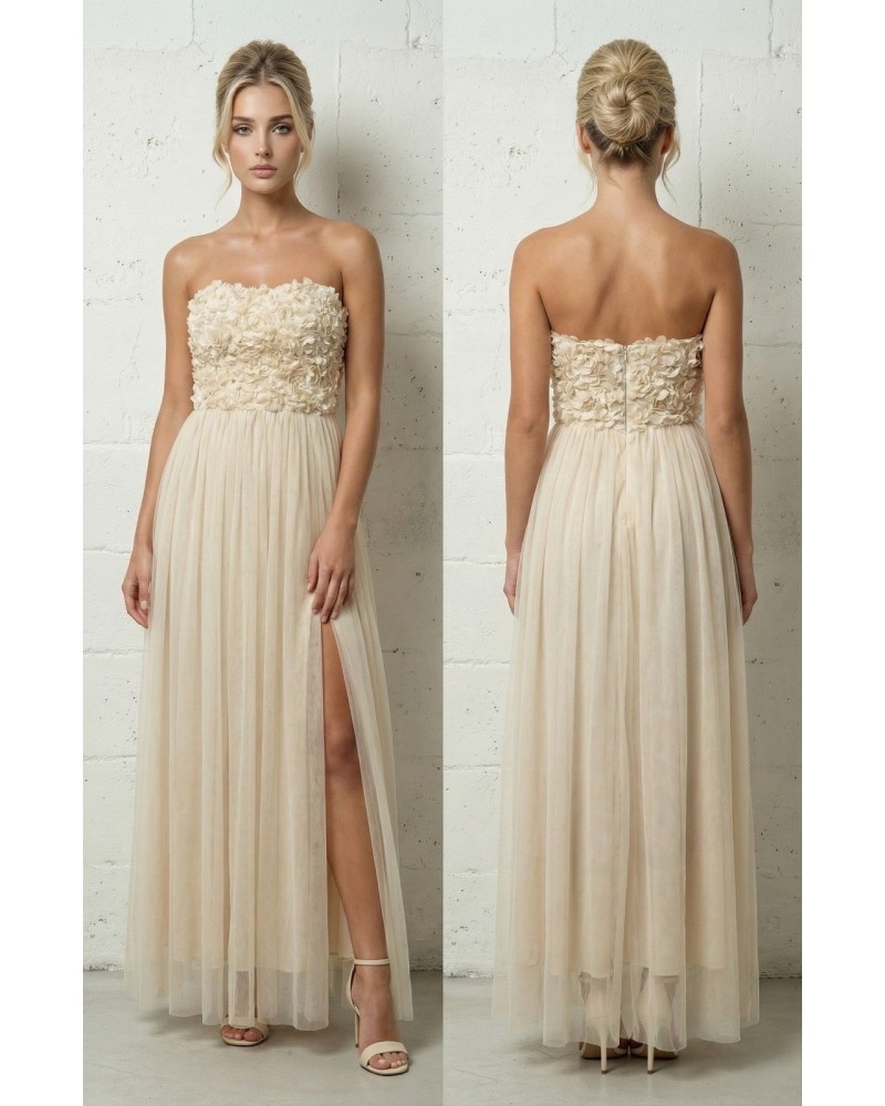 Vestido largo palabra de honor cuerpo flores falda tull - AINE