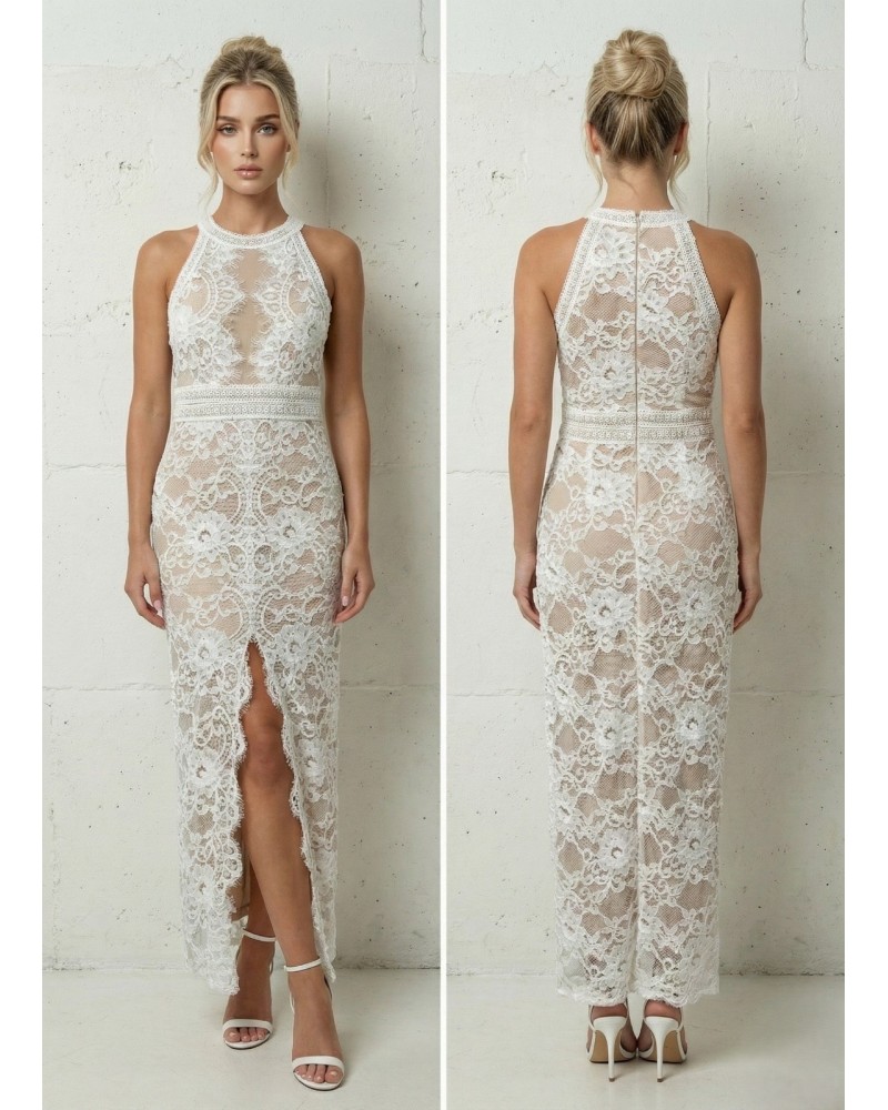 Vestido encaje largo raja centro - AINE