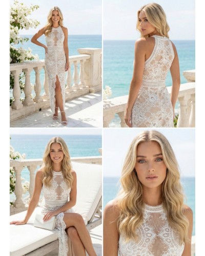 Vestido encaje largo raja centro - AINE