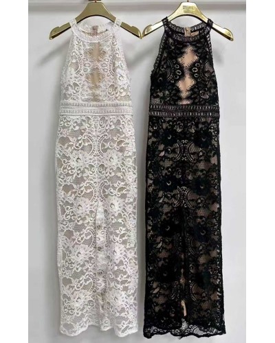 Vestido encaje largo raja centro - AINE