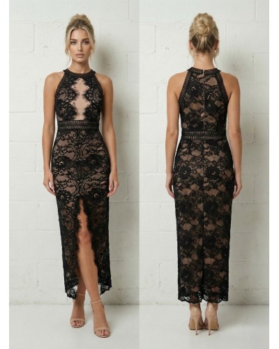 Vestido encaje largo raja centro - AINE