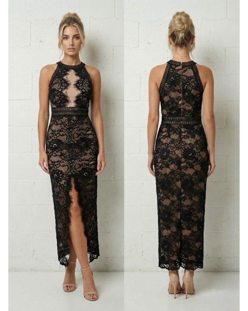 Vestido encaje largo raja centro - AINE