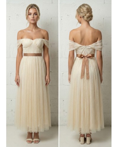 Vestido largo tull lazo cintura - AINE