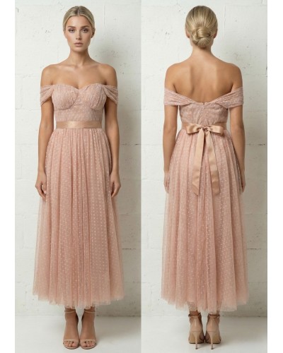 Vestido largo tull lazo cintura - AINE