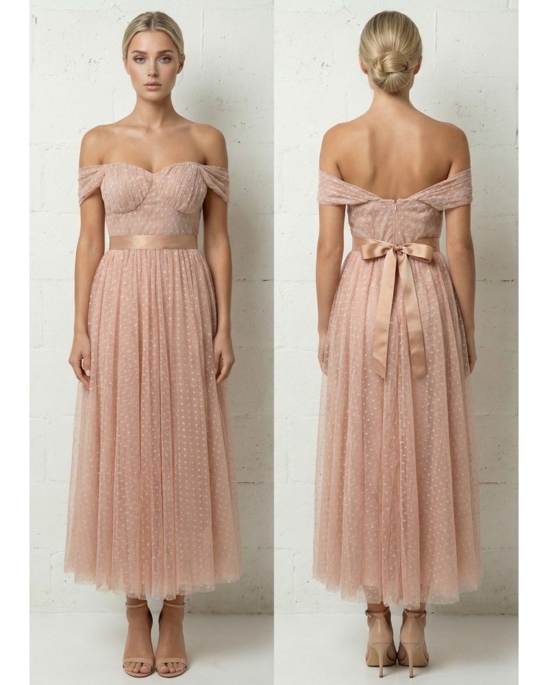 Vestido largo tull lazo cintura - AINE