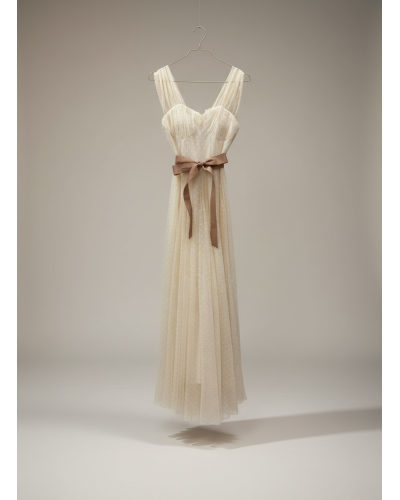 Vestido largo tull lazo cintura - AINE