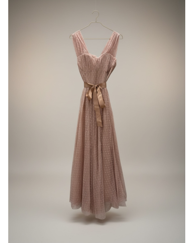 Vestido largo tull lazo cintura - AINE