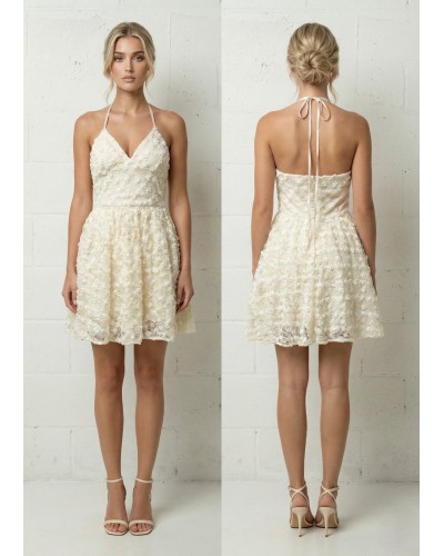 Vestido corto tull con flores atado al cuello - AINE