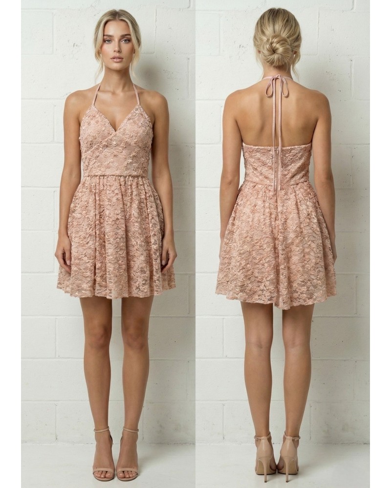 Vestido corto tull con flores atado al cuello - AINE