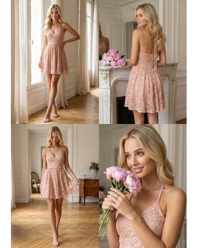 Vestido corto tull con flores atado al cuello - AINE