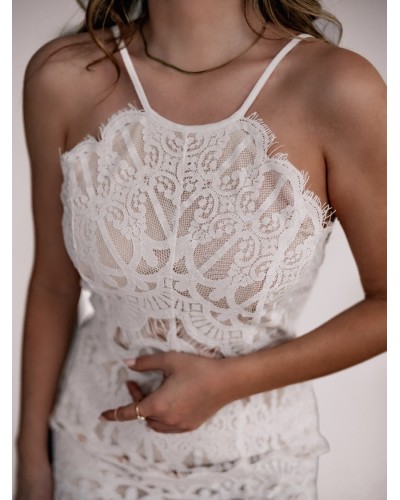 Vestido largo encaje con raja lateral espalda pico - AINE