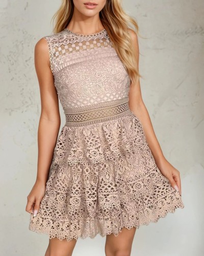 Vestido corto brocado falda 3 volantes - AINE