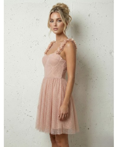 Vestido corto tull lunares con tirantes flores - AINE