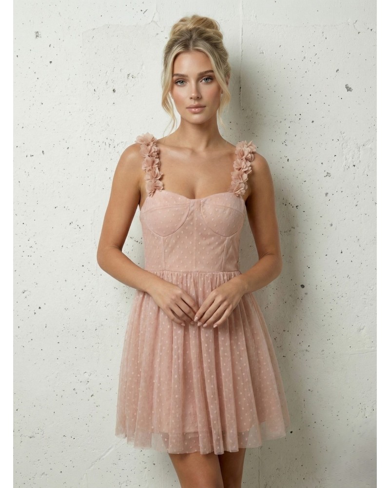Vestido corto tull lunares con tirantes flores - AINE