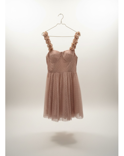Vestido corto tull lunares con tirantes flores - AINE
